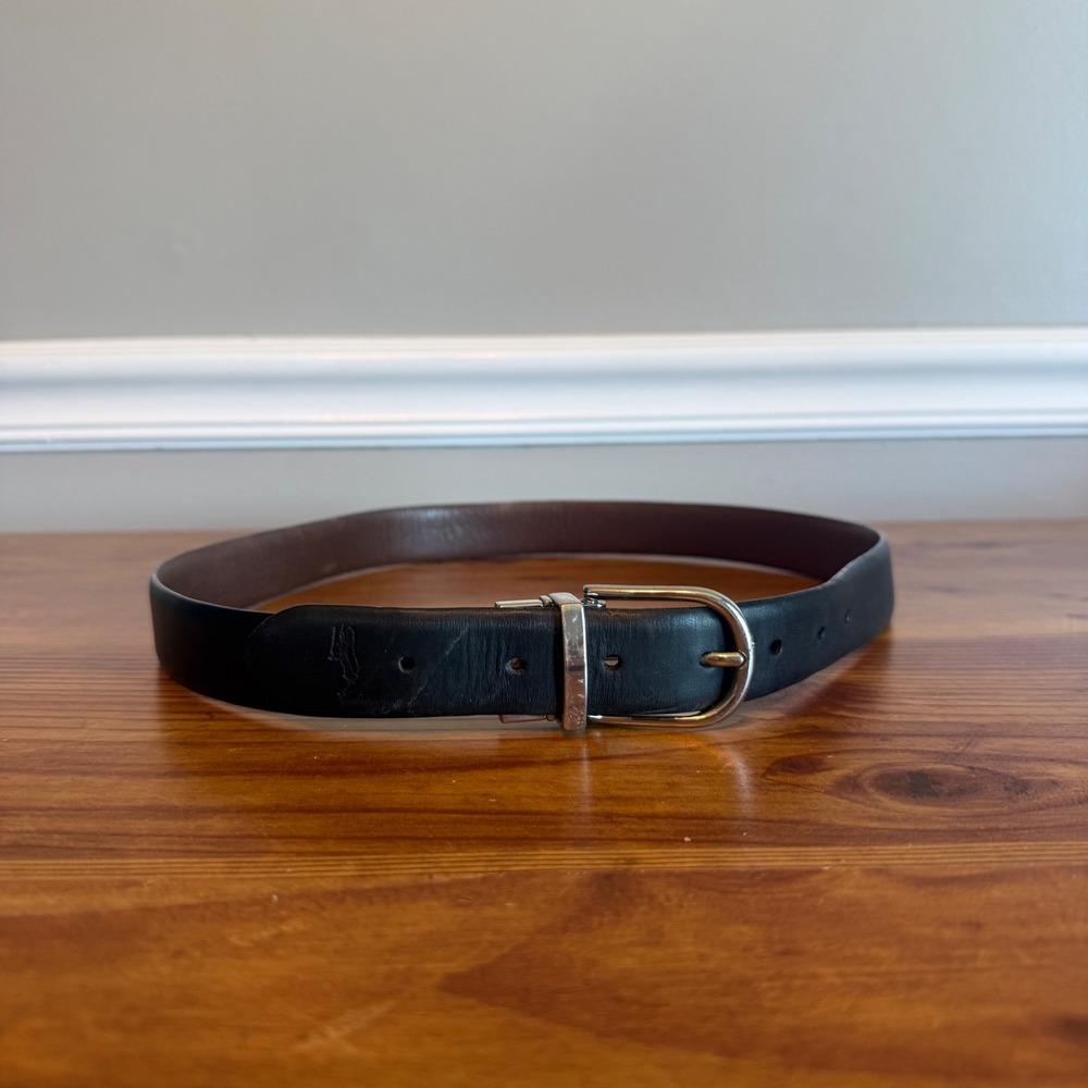 Polo‎ Ralph Lauren Reversible Leather Belt Black Brown Silver Buckle Mens 34 36